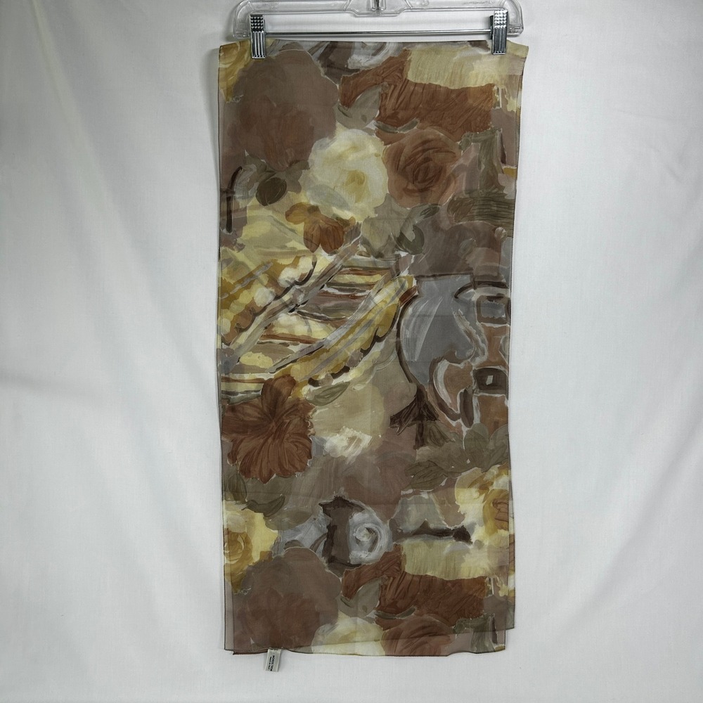 Vintage 90s Nordstrom Brown Floral Abstract Silk Scarf Made In Italy